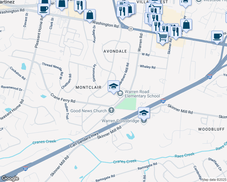 map of restaurants, bars, coffee shops, grocery stores, and more near 208 Gardners Mill Road in Augusta