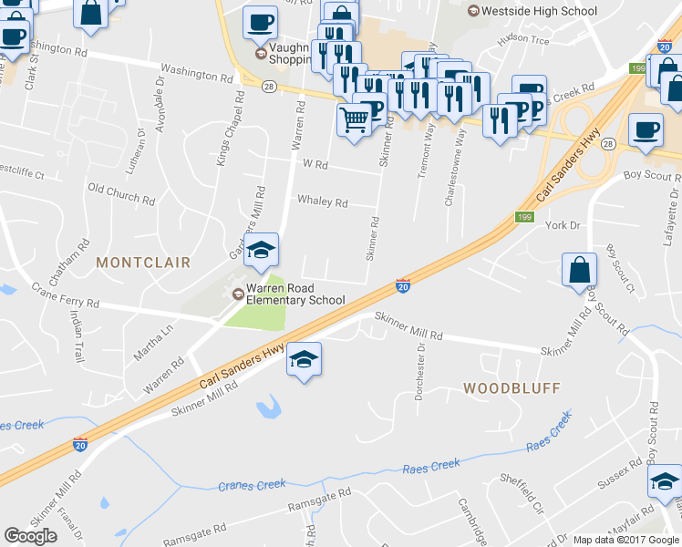 map of restaurants, bars, coffee shops, grocery stores, and more near 3109 Holly Haven Drive in Augusta