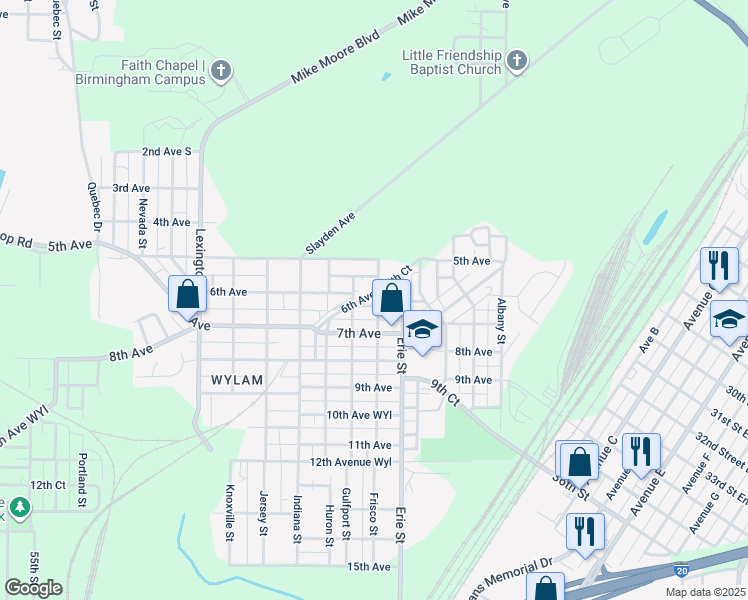 map of restaurants, bars, coffee shops, grocery stores, and more near 4200 6th Court in Birmingham