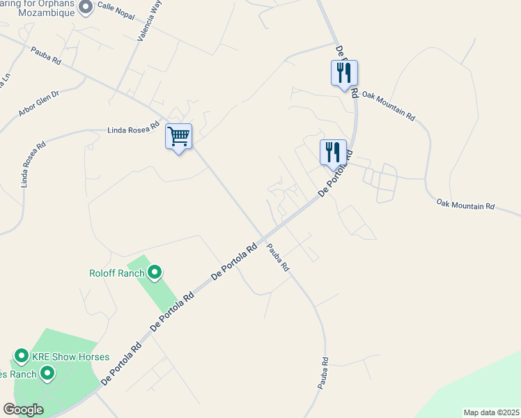 map of restaurants, bars, coffee shops, grocery stores, and more near 37028 De Portola Road in Temecula