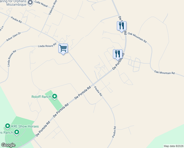 map of restaurants, bars, coffee shops, grocery stores, and more near 36910 Pauba Road in Temecula