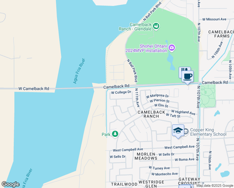 map of restaurants, bars, coffee shops, grocery stores, and more near 11219 West College Drive in Phoenix