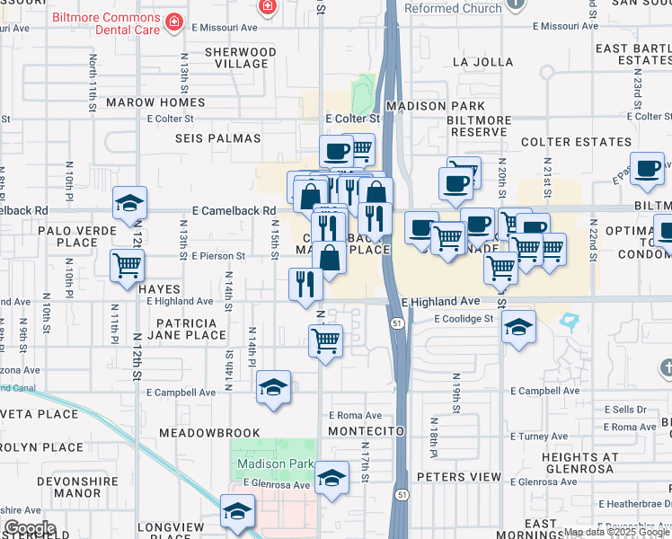 map of restaurants, bars, coffee shops, grocery stores, and more near 4747 N 16th St in Phoenix