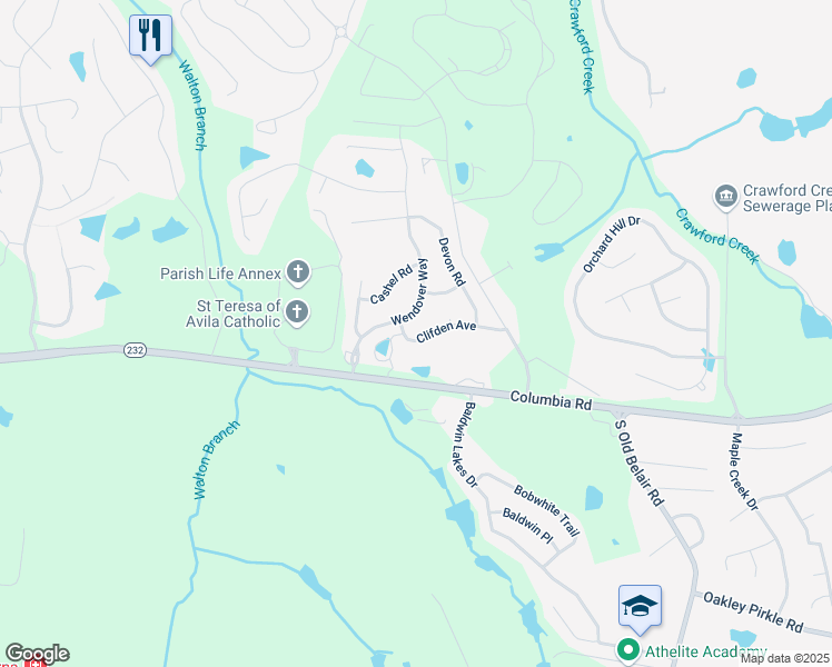 map of restaurants, bars, coffee shops, grocery stores, and more near 4677 Clifden Avenue in Grovetown