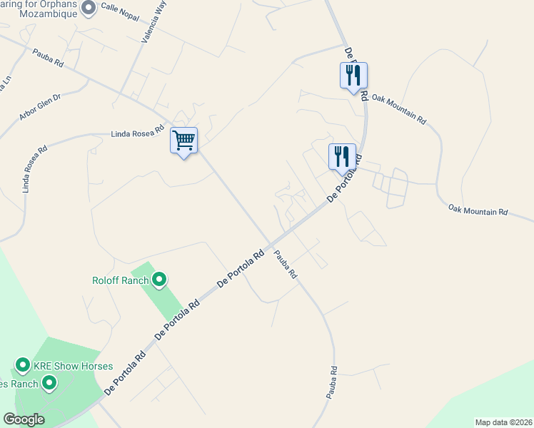 map of restaurants, bars, coffee shops, grocery stores, and more near 36910 Pauba Road in Temecula