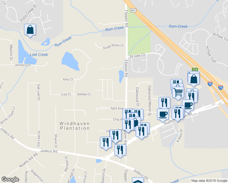 map of restaurants, bars, coffee shops, grocery stores, and more near 116 Watercress Court in Stockbridge