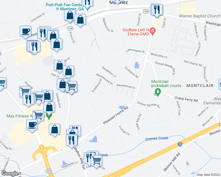 map of restaurants, bars, coffee shops, grocery stores, and more near 31 Londonberry Lane in Augusta