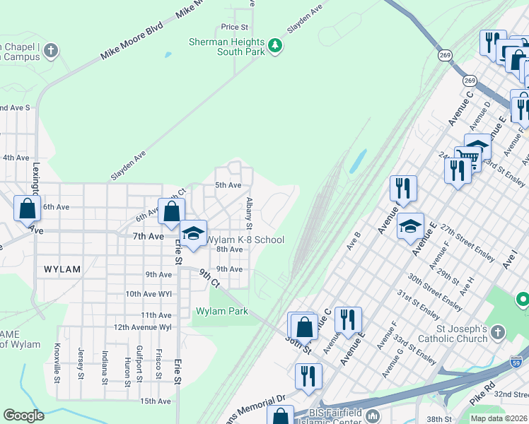 map of restaurants, bars, coffee shops, grocery stores, and more near 734 7th Avenue in Midfield