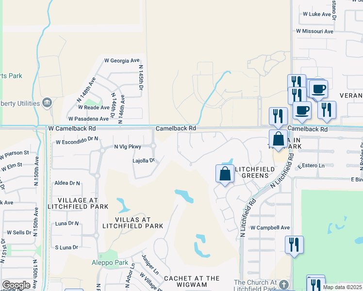 map of restaurants, bars, coffee shops, grocery stores, and more near 4905 North Greentree Drive West in Litchfield Park