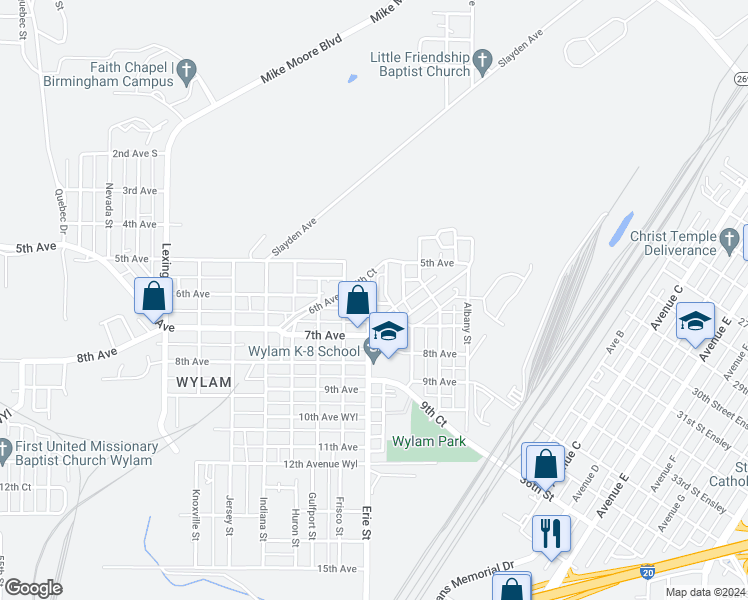 map of restaurants, bars, coffee shops, grocery stores, and more near 541 Erie Street in Fairfield