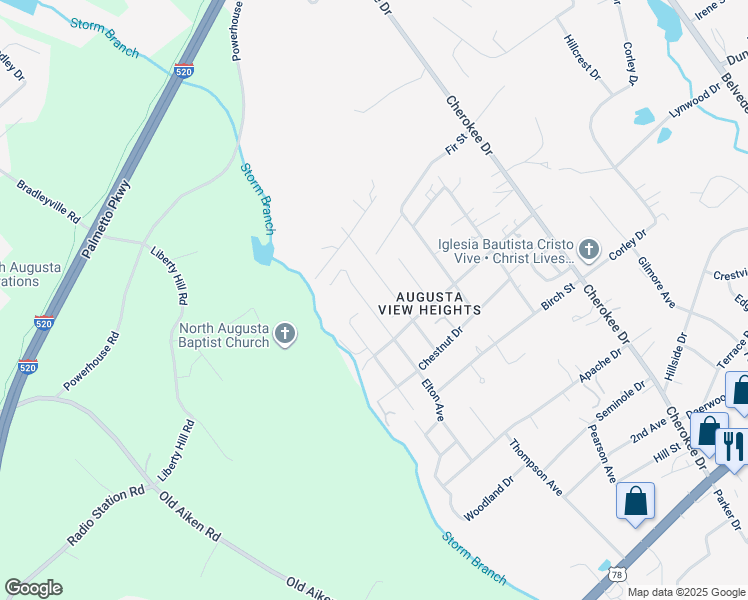 map of restaurants, bars, coffee shops, grocery stores, and more near 532 Elton Avenue in North Augusta