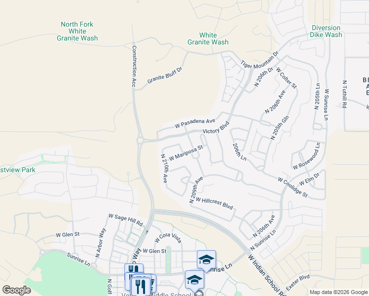 map of restaurants, bars, coffee shops, grocery stores, and more near 4913 North 209th Drive in Buckeye