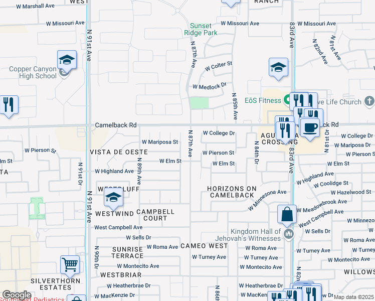 map of restaurants, bars, coffee shops, grocery stores, and more near 4802 North 87th Avenue in Phoenix
