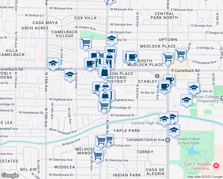 map of restaurants, bars, coffee shops, grocery stores, and more near 4737 North 7th Avenue in Phoenix