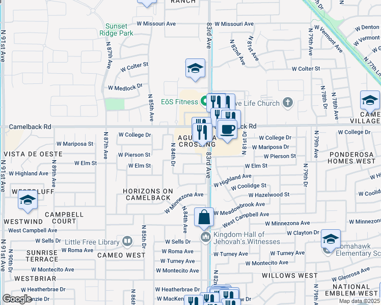 map of restaurants, bars, coffee shops, grocery stores, and more near 8404 West Pierson Street in Phoenix
