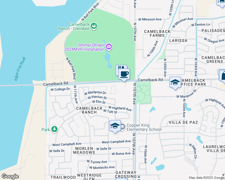 map of restaurants, bars, coffee shops, grocery stores, and more near 4922 North 108th Avenue in Phoenix