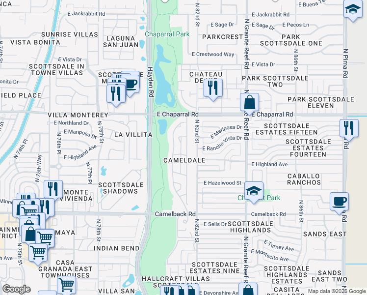 map of restaurants, bars, coffee shops, grocery stores, and more near 4839 North 81st Place in Scottsdale