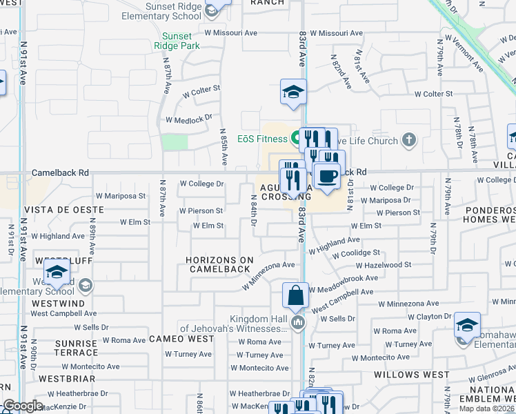 map of restaurants, bars, coffee shops, grocery stores, and more near 4805 North 84th Drive in Phoenix