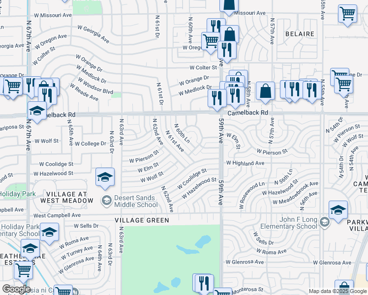 map of restaurants, bars, coffee shops, grocery stores, and more near 4739 North 61st Avenue in Phoenix