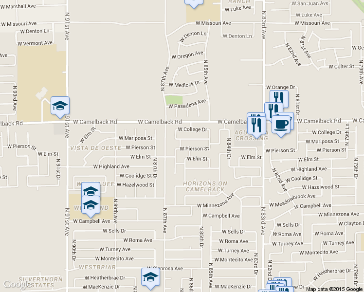map of restaurants, bars, coffee shops, grocery stores, and more near 8624 West Pierson Street in Phoenix