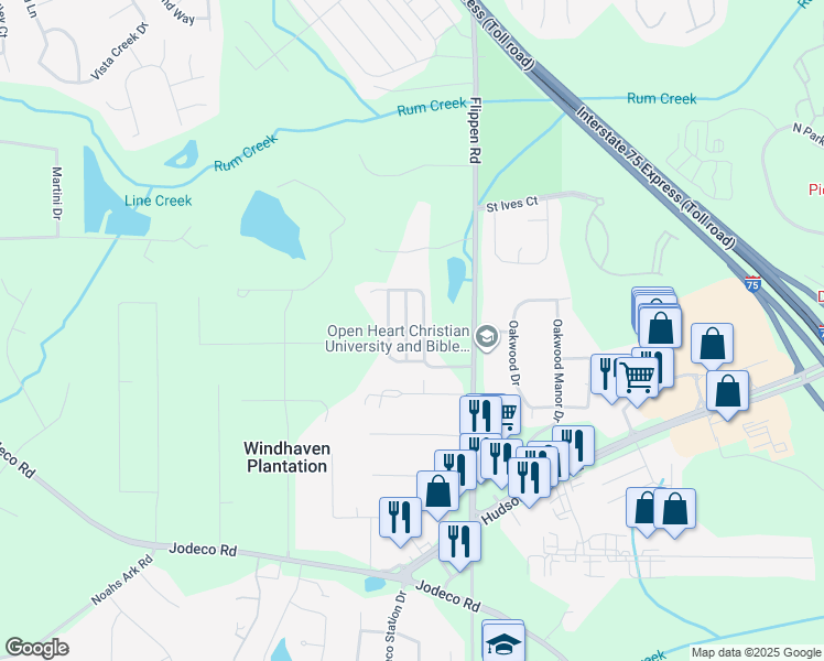 map of restaurants, bars, coffee shops, grocery stores, and more near 316 Goldenrod Drive in Stockbridge