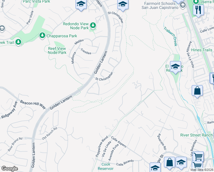 map of restaurants, bars, coffee shops, grocery stores, and more near 10 Red Rock Lane in Laguna Niguel