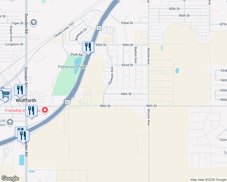 map of restaurants, bars, coffee shops, grocery stores, and more near 7930-7962 96th St in Wolfforth