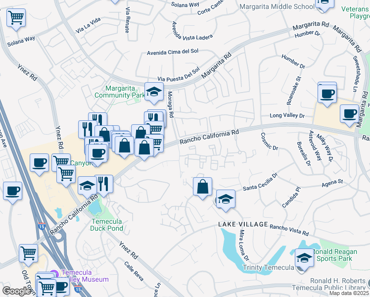 map of restaurants, bars, coffee shops, grocery stores, and more near 42410 Moraga Road in Temecula