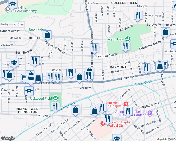 map of restaurants, bars, coffee shops, grocery stores, and more near 817 4th Ct W in Birmingham