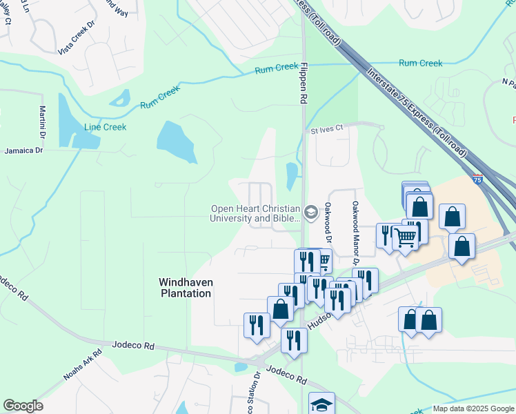 map of restaurants, bars, coffee shops, grocery stores, and more near 315 Goldenrod Drive in Stockbridge