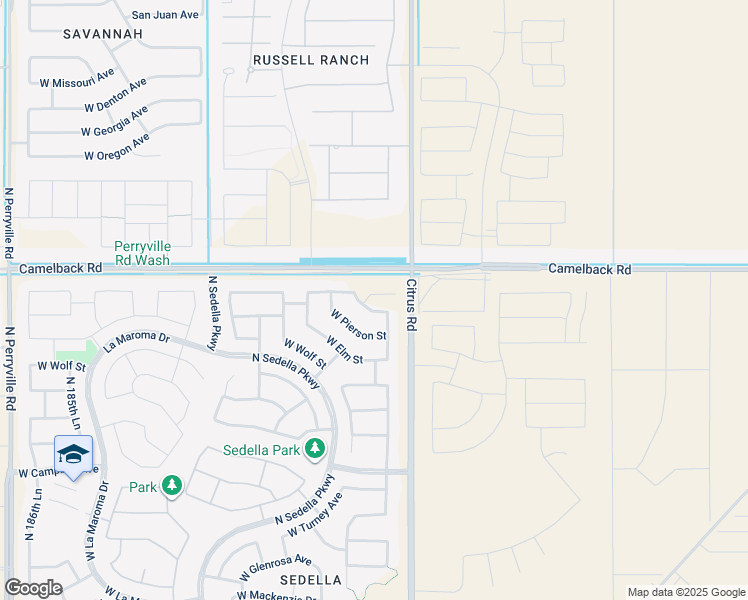 map of restaurants, bars, coffee shops, grocery stores, and more near 17901-18291 West Camelback Road in Goodyear