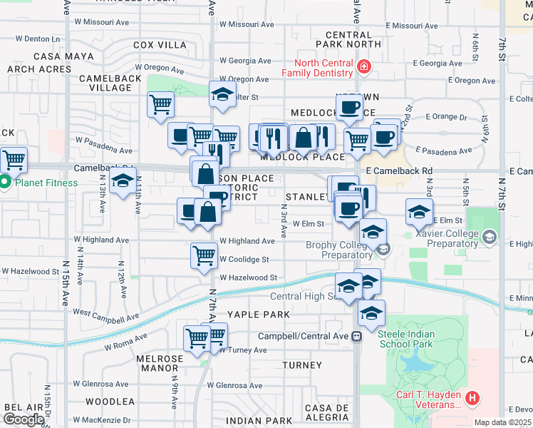 map of restaurants, bars, coffee shops, grocery stores, and more near 4722 North 3rd Avenue in Phoenix