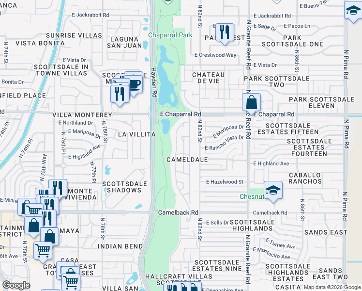 map of restaurants, bars, coffee shops, grocery stores, and more near 4839 North 81st Place in Scottsdale