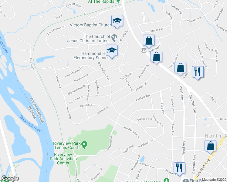 map of restaurants, bars, coffee shops, grocery stores, and more near 902 Hammond Drive in North Augusta