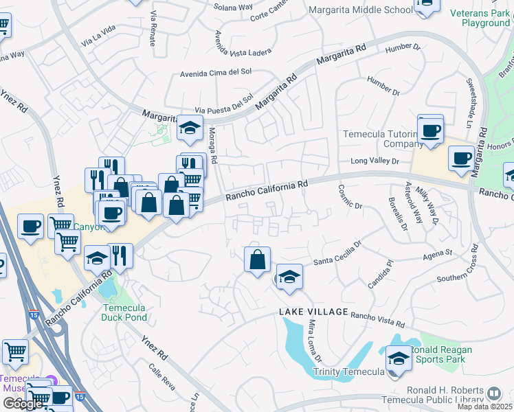 map of restaurants, bars, coffee shops, grocery stores, and more near 42480 Moraga Road in Temecula