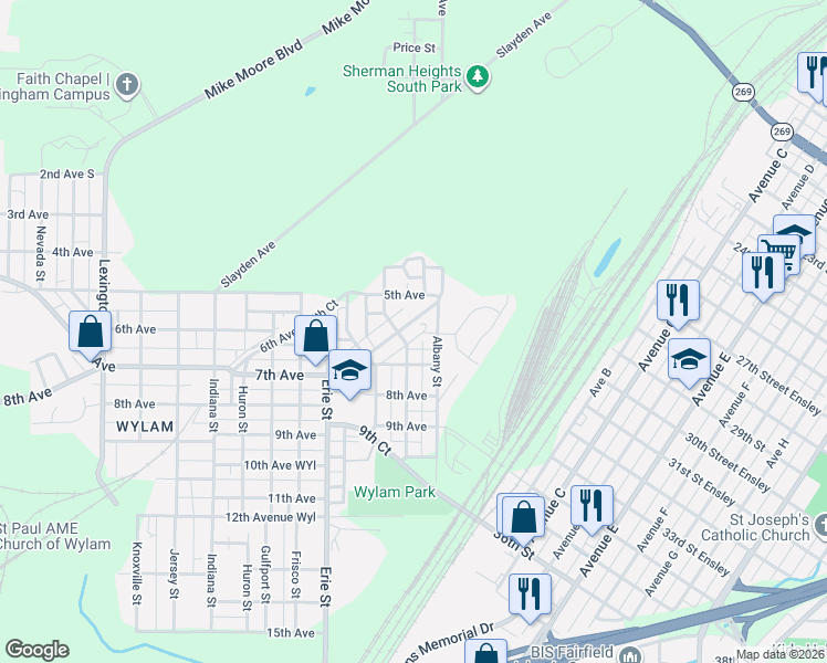 map of restaurants, bars, coffee shops, grocery stores, and more near 3739 7th Avenue in Birmingham