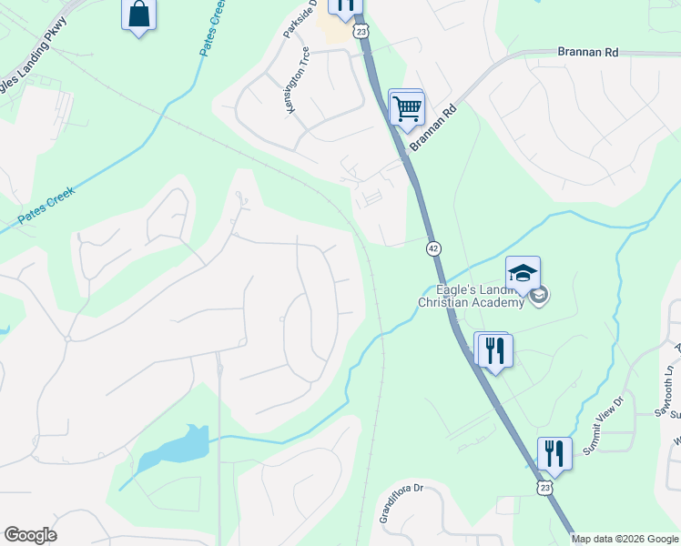 map of restaurants, bars, coffee shops, grocery stores, and more near 601 Sawgrass Walk in McDonough