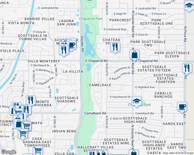 map of restaurants, bars, coffee shops, grocery stores, and more near 4839 North 81st Place in Scottsdale