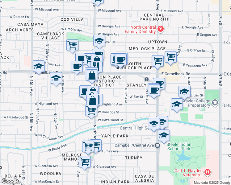 map of restaurants, bars, coffee shops, grocery stores, and more near 385 West Pierson Street in Phoenix