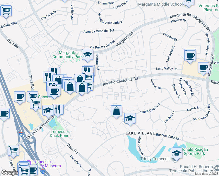 map of restaurants, bars, coffee shops, grocery stores, and more near 42450 Moraga Road in Temecula