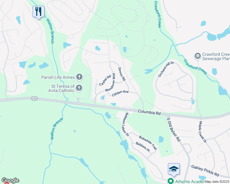 map of restaurants, bars, coffee shops, grocery stores, and more near 4677 Clifden Avenue in Grovetown
