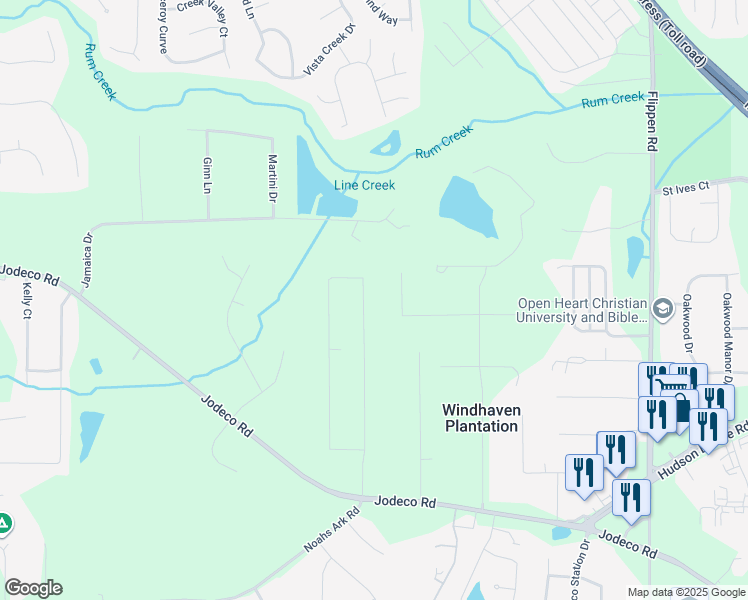 map of restaurants, bars, coffee shops, grocery stores, and more near 20 Brenda Court in Stockbridge