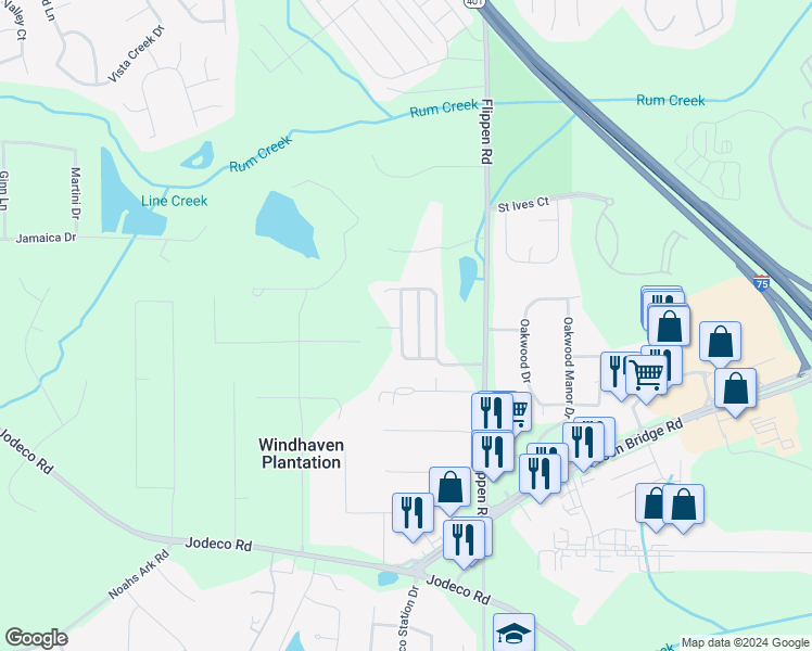 map of restaurants, bars, coffee shops, grocery stores, and more near 242 Turnstone Road in Stockbridge