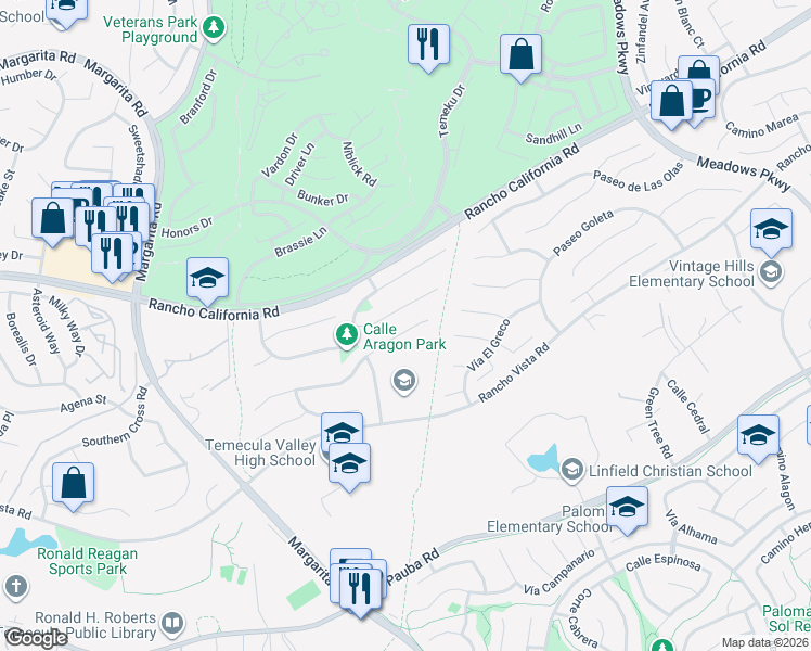 map of restaurants, bars, coffee shops, grocery stores, and more near 31230 Corte Alhambra in Temecula