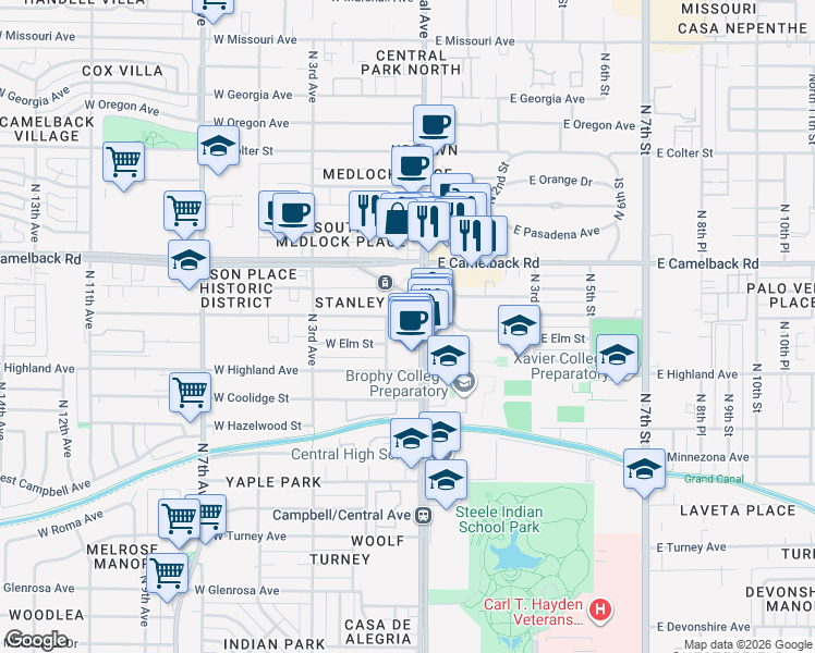 map of restaurants, bars, coffee shops, grocery stores, and more near in Phoenix