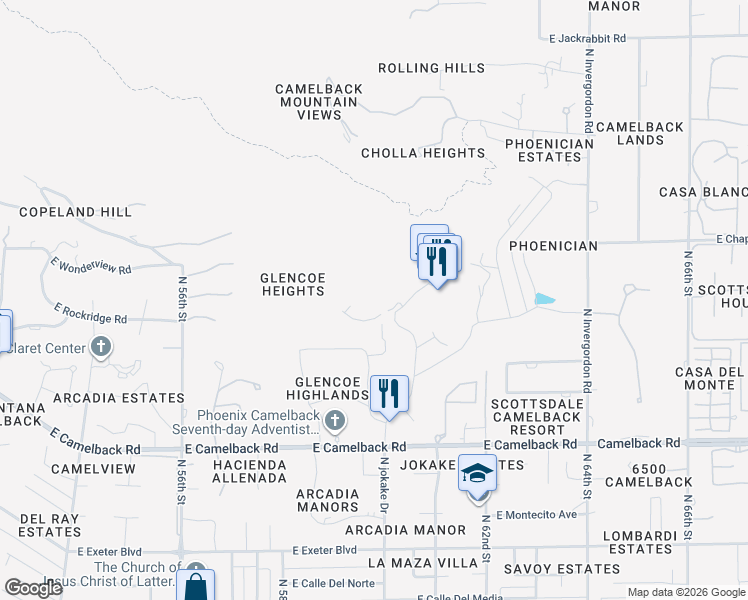 map of restaurants, bars, coffee shops, grocery stores, and more near 6000 East Camelback Road in Scottsdale