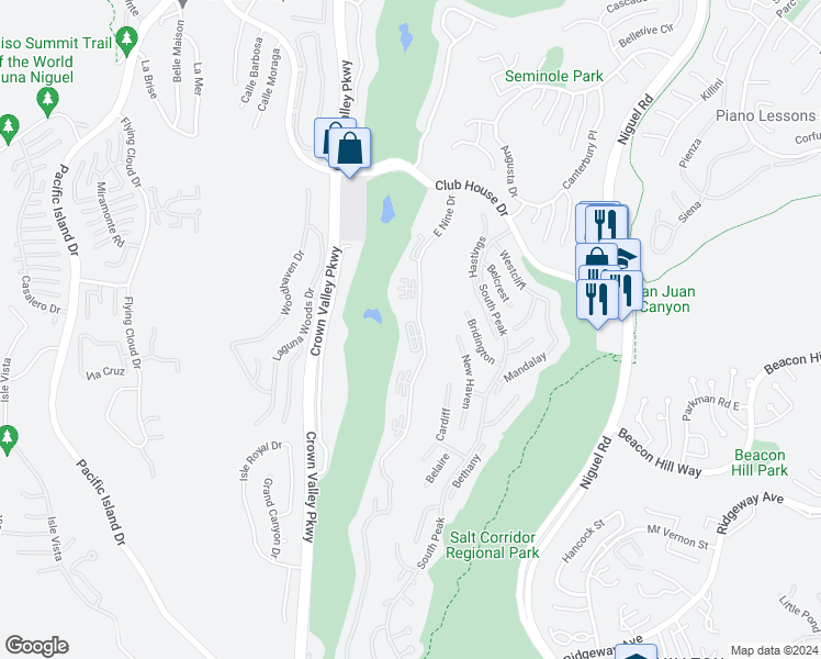 map of restaurants, bars, coffee shops, grocery stores, and more near 31421 East Nine Drive in Laguna Niguel