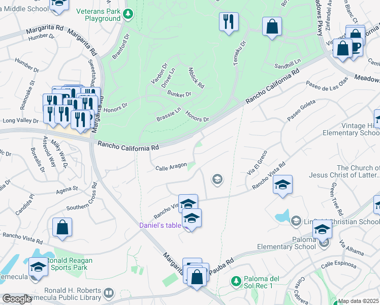 map of restaurants, bars, coffee shops, grocery stores, and more near 31115 Corte Anza in Temecula
