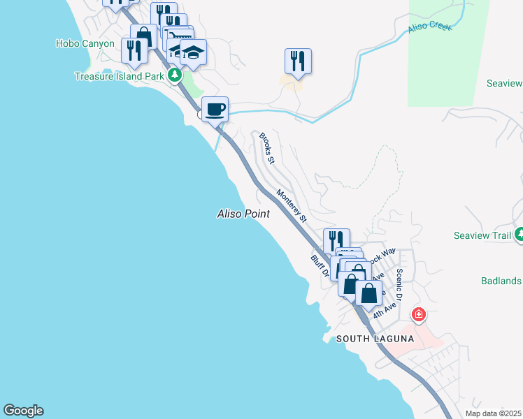 map of restaurants, bars, coffee shops, grocery stores, and more near 17 Camel Point Drive in Laguna Beach