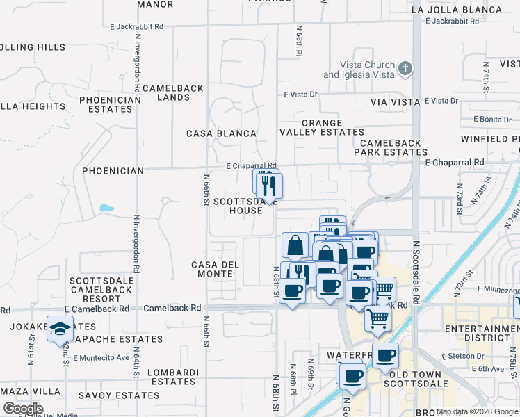 map of restaurants, bars, coffee shops, grocery stores, and more near 4800 North 68th Street in Scottsdale